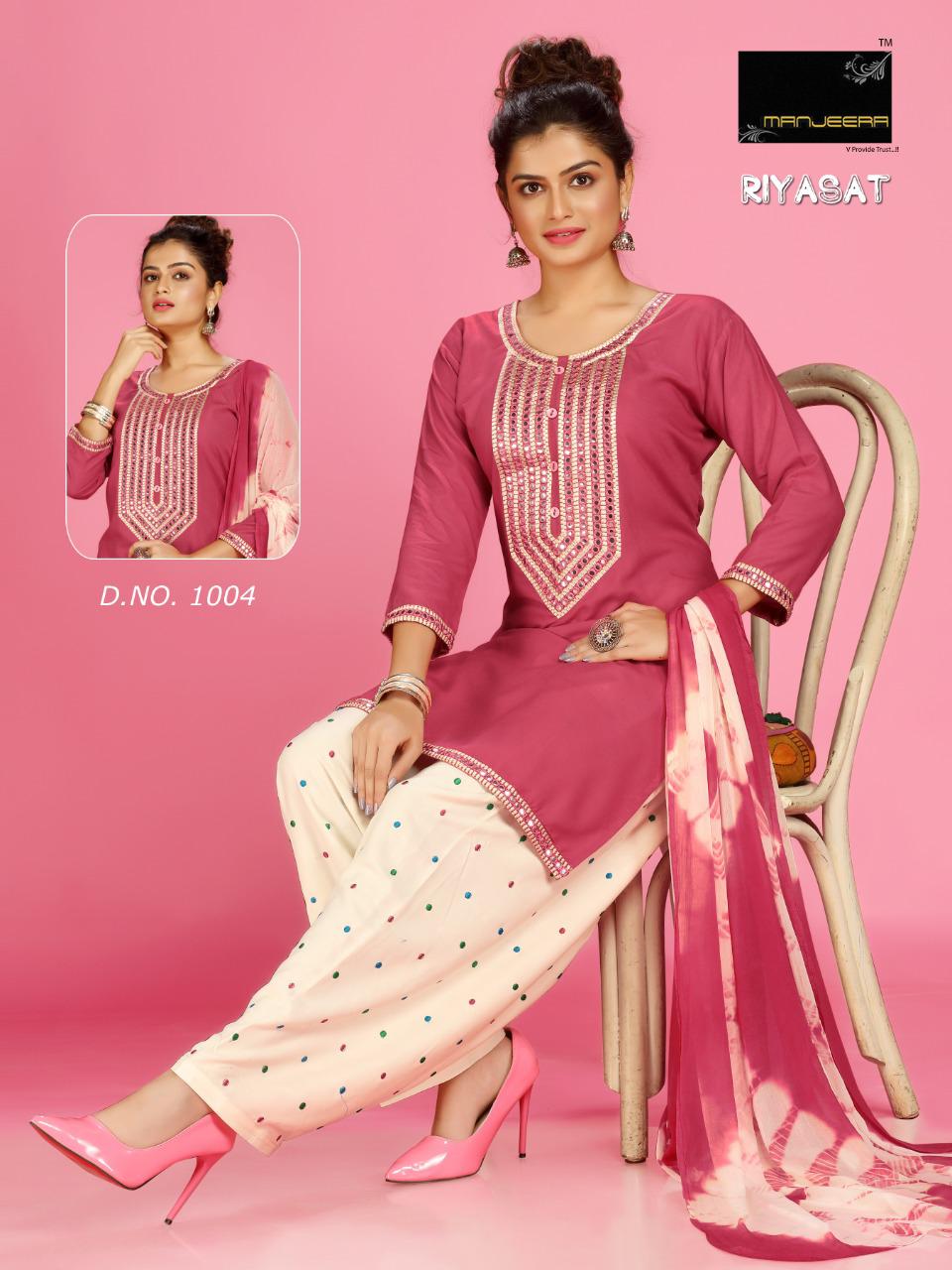 Manjeera Riyasat  Latest Fancy Designer Rayon Patiyala work Ethnic Wear Readymade Collection
